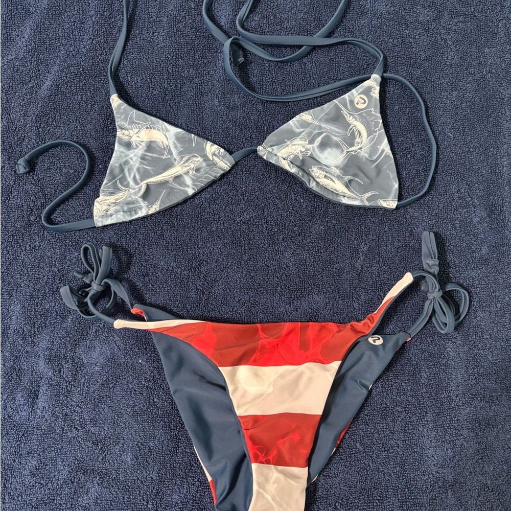 Pelagic Blue and Red Bikini Set
